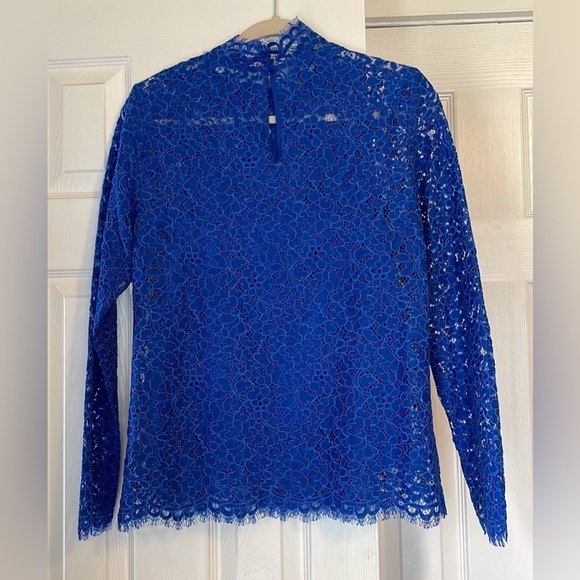 J. Crew scalloped lace Mock neck top Size 2 Cobalt blue - Picture 3 of 12